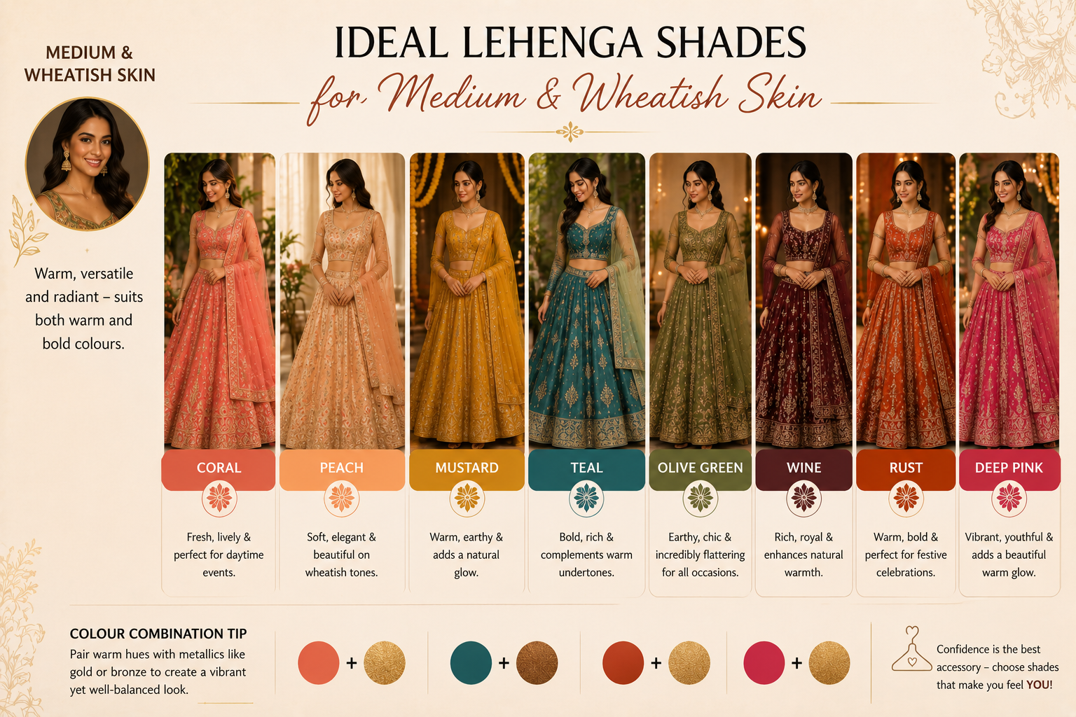 lehenga colour combinations, best lehenga colour