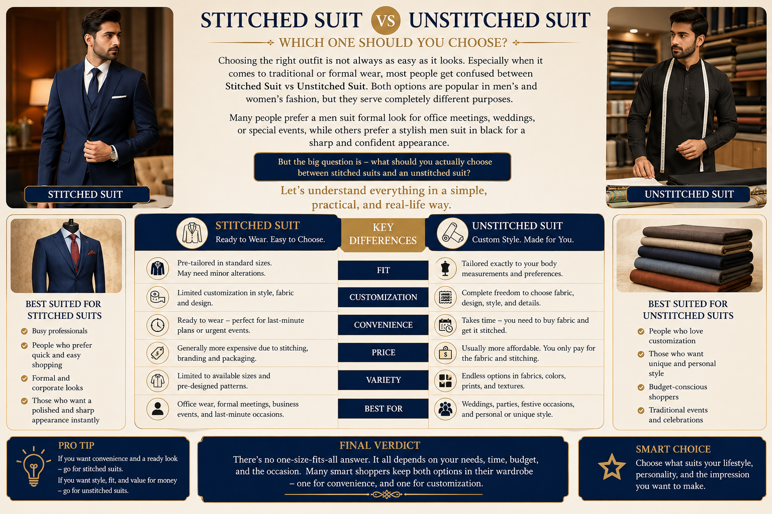 Stitched Suit vs Unstitched Suit.