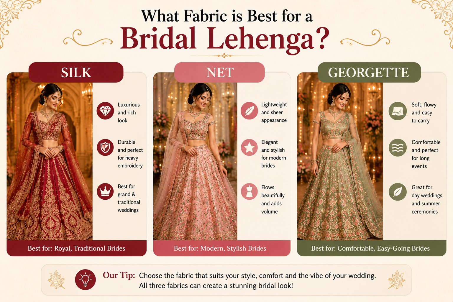 lehenga fabric material, fabric selection