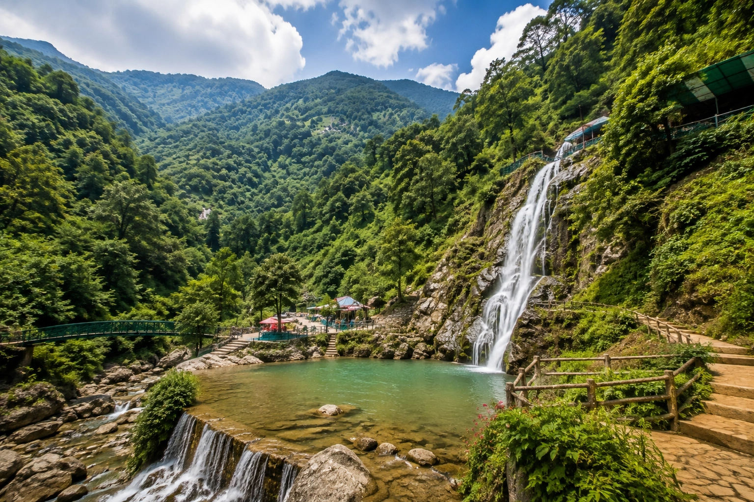 Green hills surrounding Bhatta Falls near Mussoorie