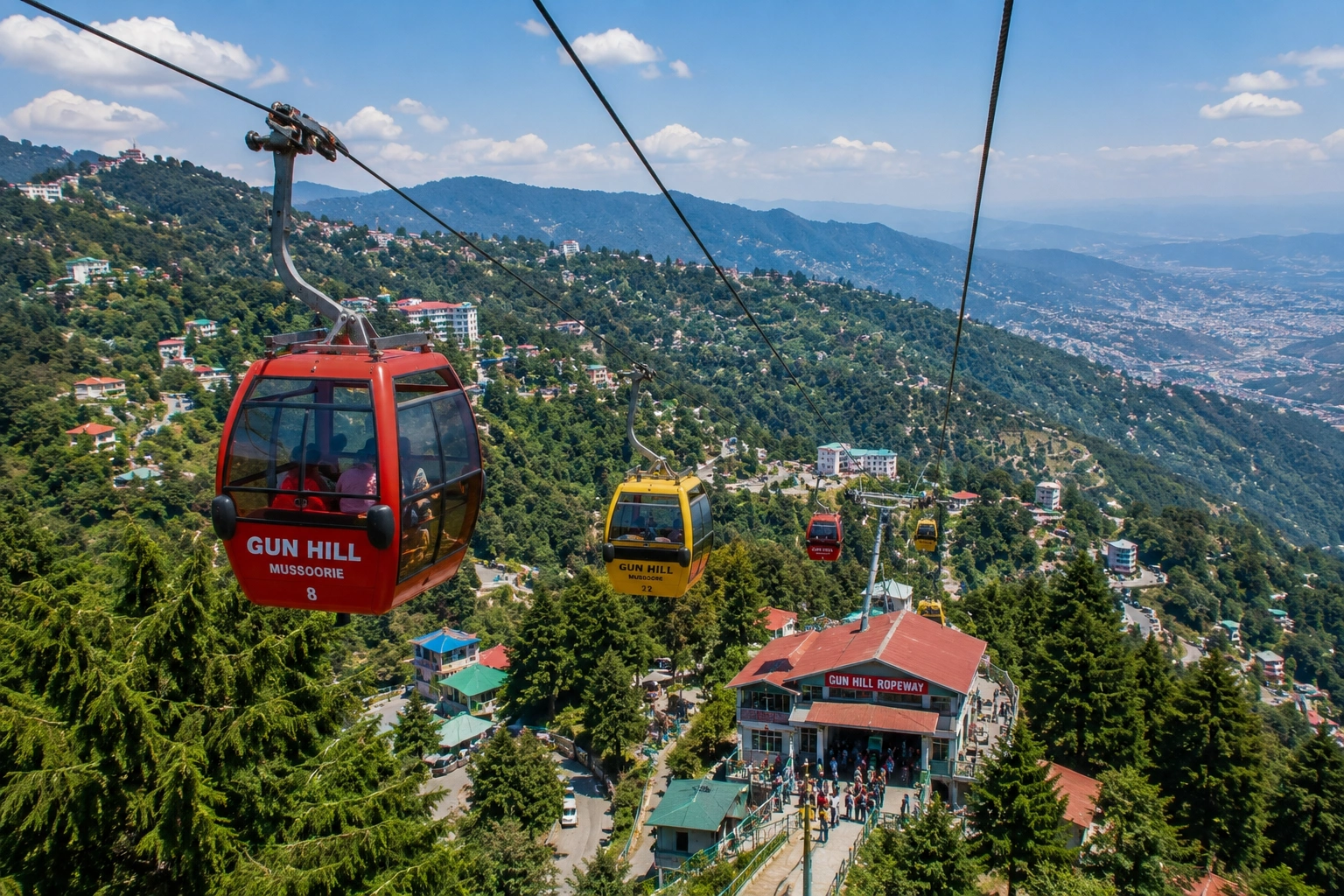 Ropeway cabins travelling to Gun Hill in Mussoorie
