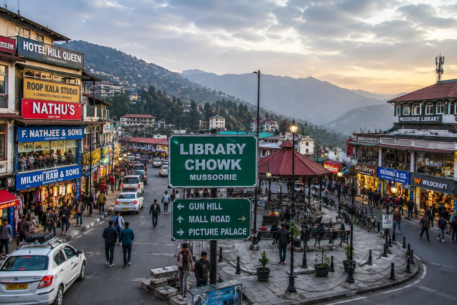 Busy Library Chowk market area in Mussoorie