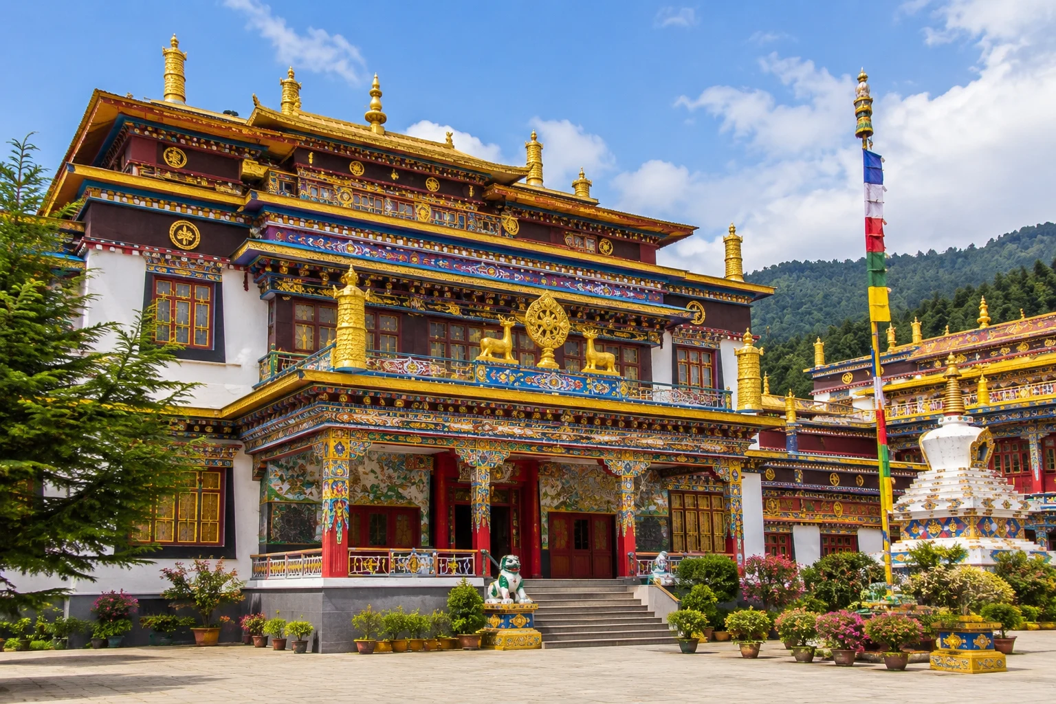 Mindrolling Monastery with colourful Tibetan Buddhist architecture in Dehradun