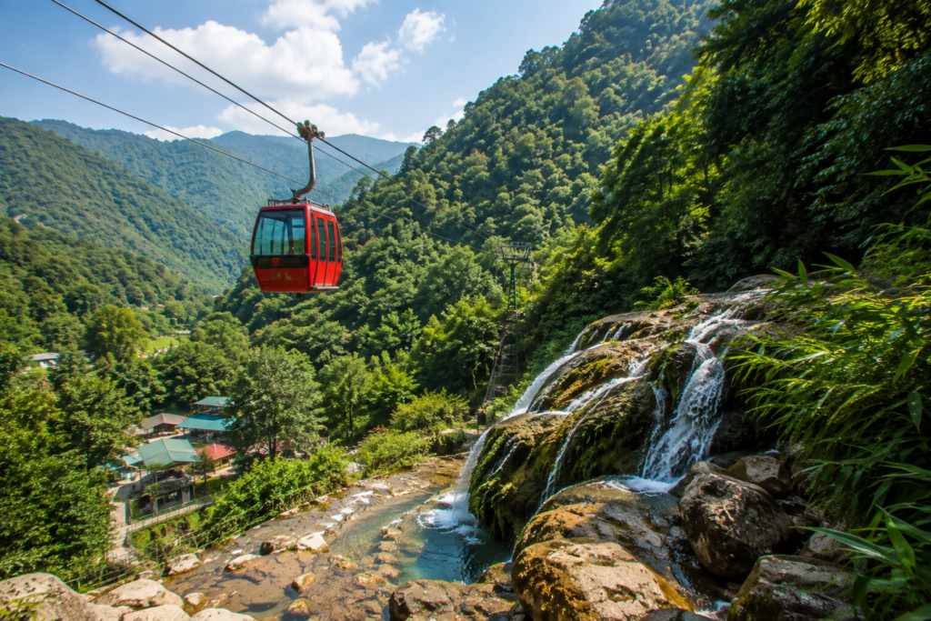 Sahastradhara Dehradun ropeway overlooking a green valley and natural waterfall