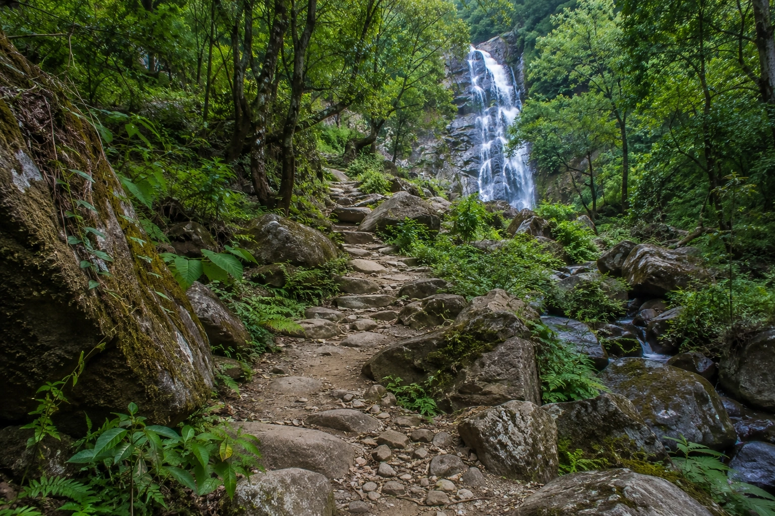 Rocky walking trail leading towards Shikhar Falls