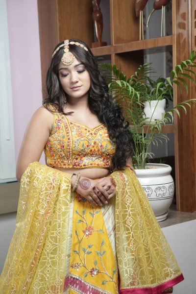 Yellow Ethnic Silk Wear Print With Stone Work Lehenga